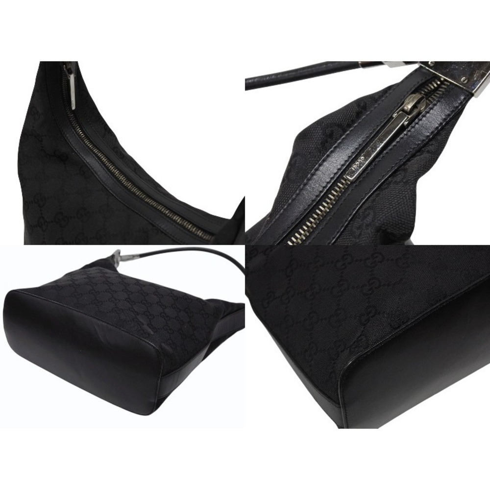 Gucci Canvas Hobo Bag Black Leather One Shoulder GG - Picture 7 of 9